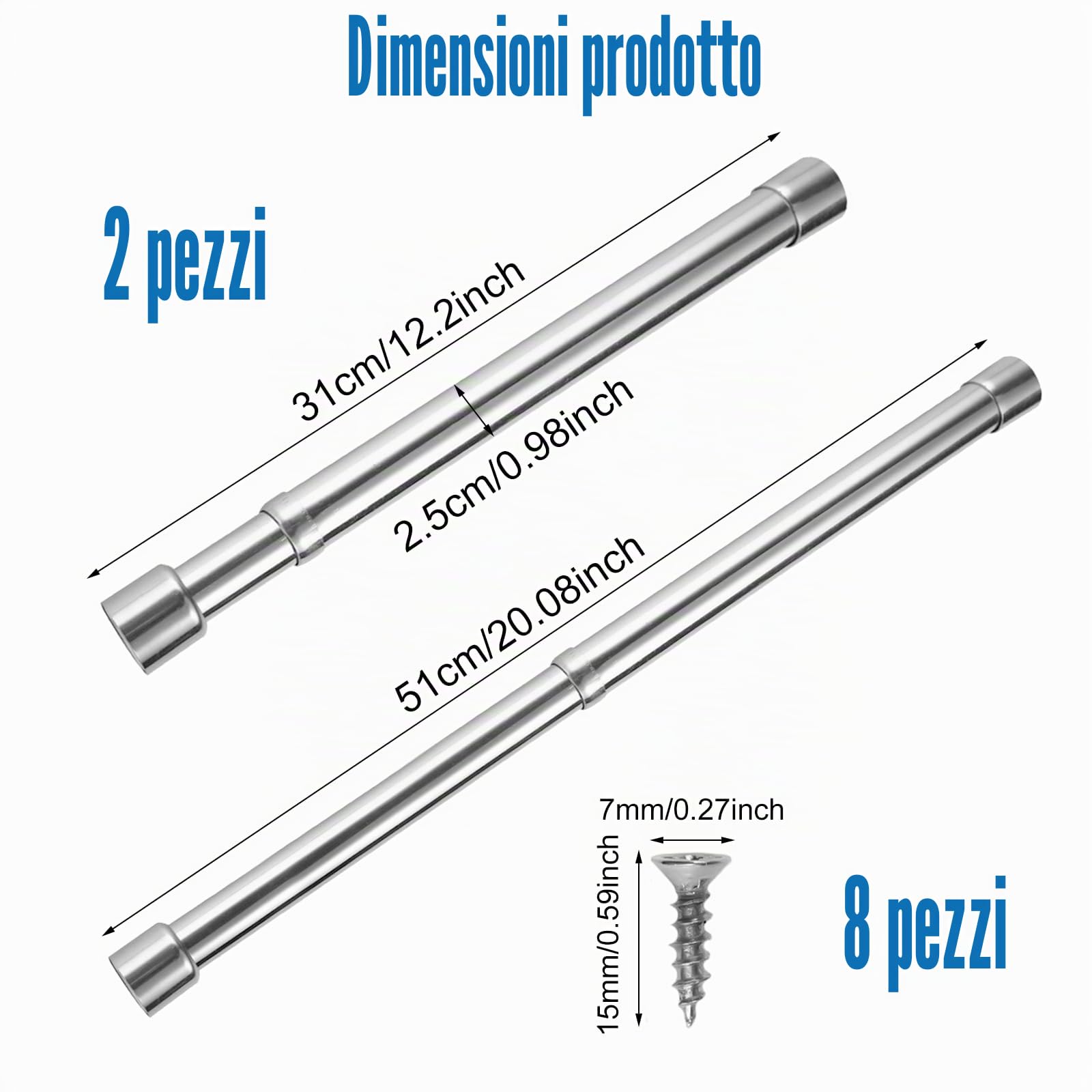 2 Asta Estensibile per Abiti, 31-51 cm Barra Attaccapanni per Armadio | Barra Appendiabiti in Acciaio Inossidabile Regolabile, Asta Appendiabiti Estensibile in Acciaio Inox