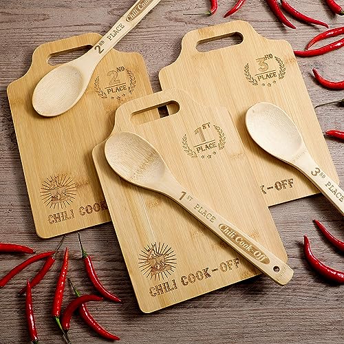 Sliner Set of 3 Chili Cook off Prizes Wooden Cutting Boards with Handle Spoon Chili Cook off Trophies Awards 1st 2nd 3rd Place Competition Gifts for Men Women Festivals Decorations by Sliner - Image 3