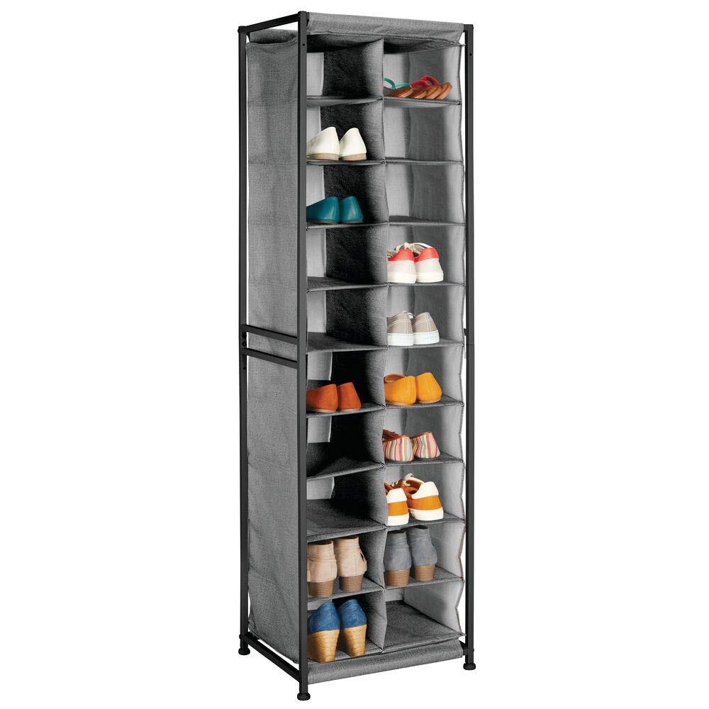 mDesignShoe Rack – Practical Canvas Storage Cubes with Metal Frame for Hallway or Storeroom – Canvas Storage Unit with 20 Compartments – Charcoal Grey