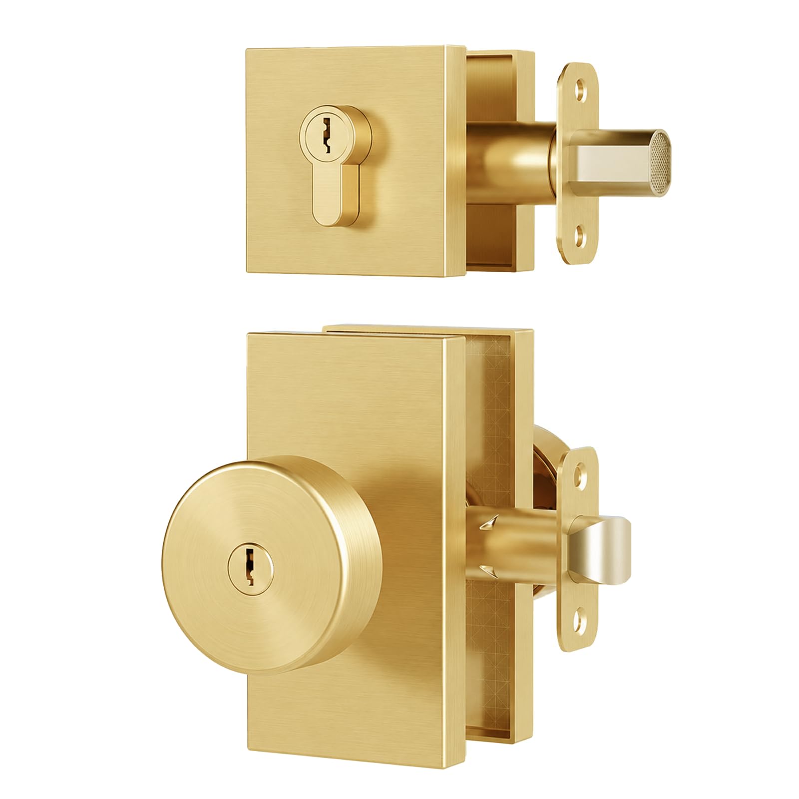 Satin Brass Privacy Door Knob with Lock -26