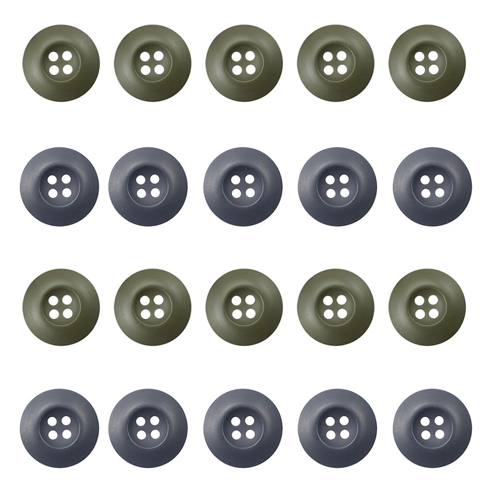 20PCS Mix Color Resin Button 4 Hole 0.7 Inch Army Military Buttons Sewing Button for Pants Jacket Uniforms Bags Accessorie Army Military Buttons (Light Army Green,Blue, 28L=18MM)