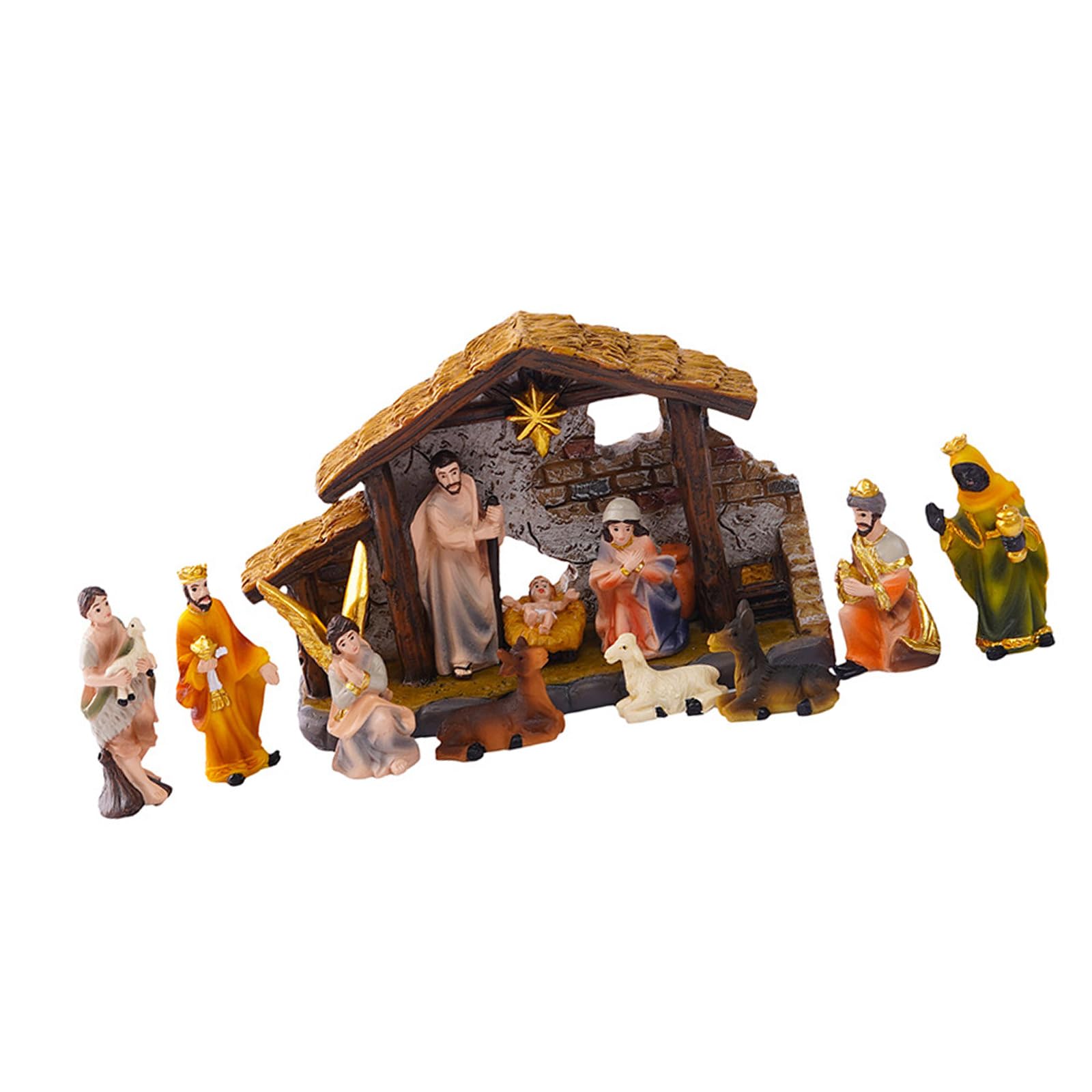 Snorvixre Jesuses Holy Family Statue Miniature Christmas Nativity Scene Sculpture for Xmases Indoor Home Table Holiday Decors Table Ornament Religious Christmas Decors