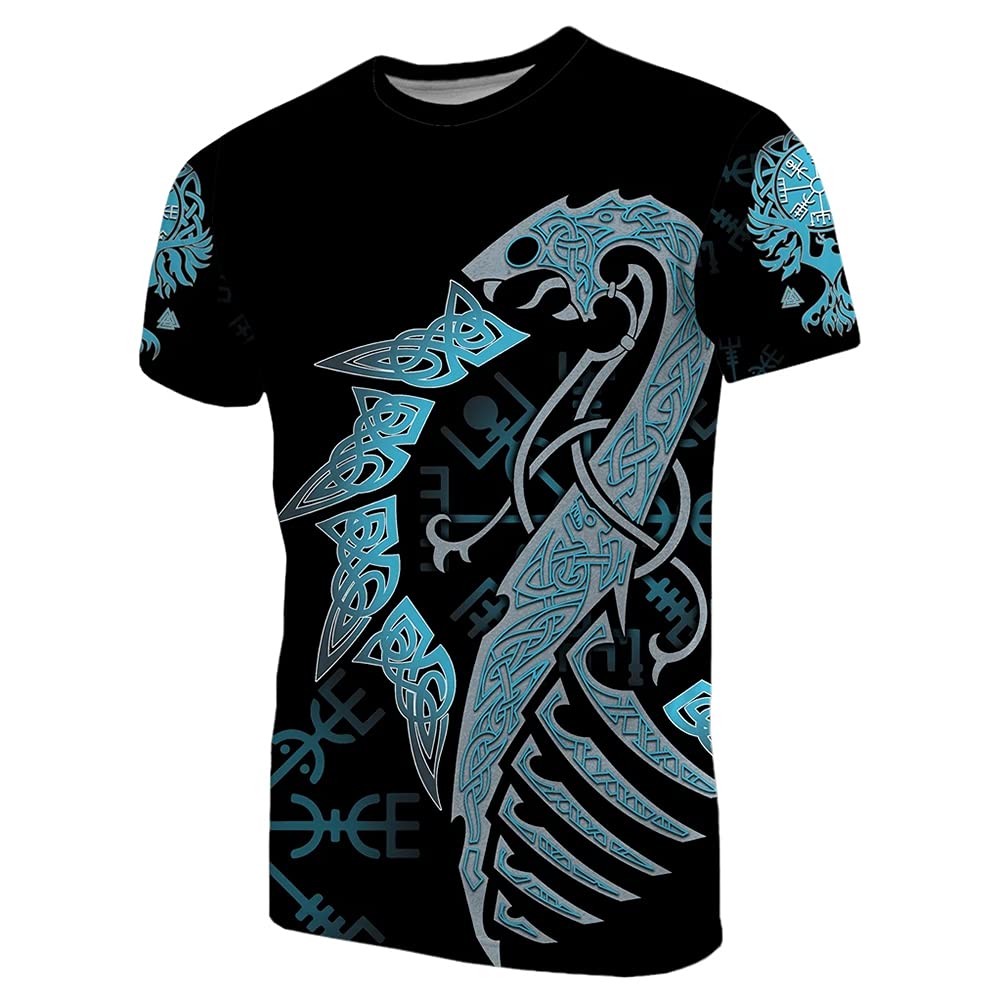 T-shirt Viking Homme pour Remplacer vos Hauts Classiques Motif Tatouage Dragon Bleu L