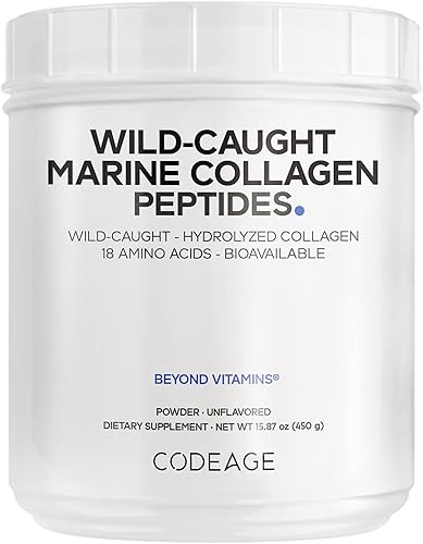 Codeage Marine Colágeno en polvo – Péptidos de Colágeno Pescado Hidrolizado Pescado Silvestre – Suplemento de Proteína de Colágeno Tipo 1 & 3 –