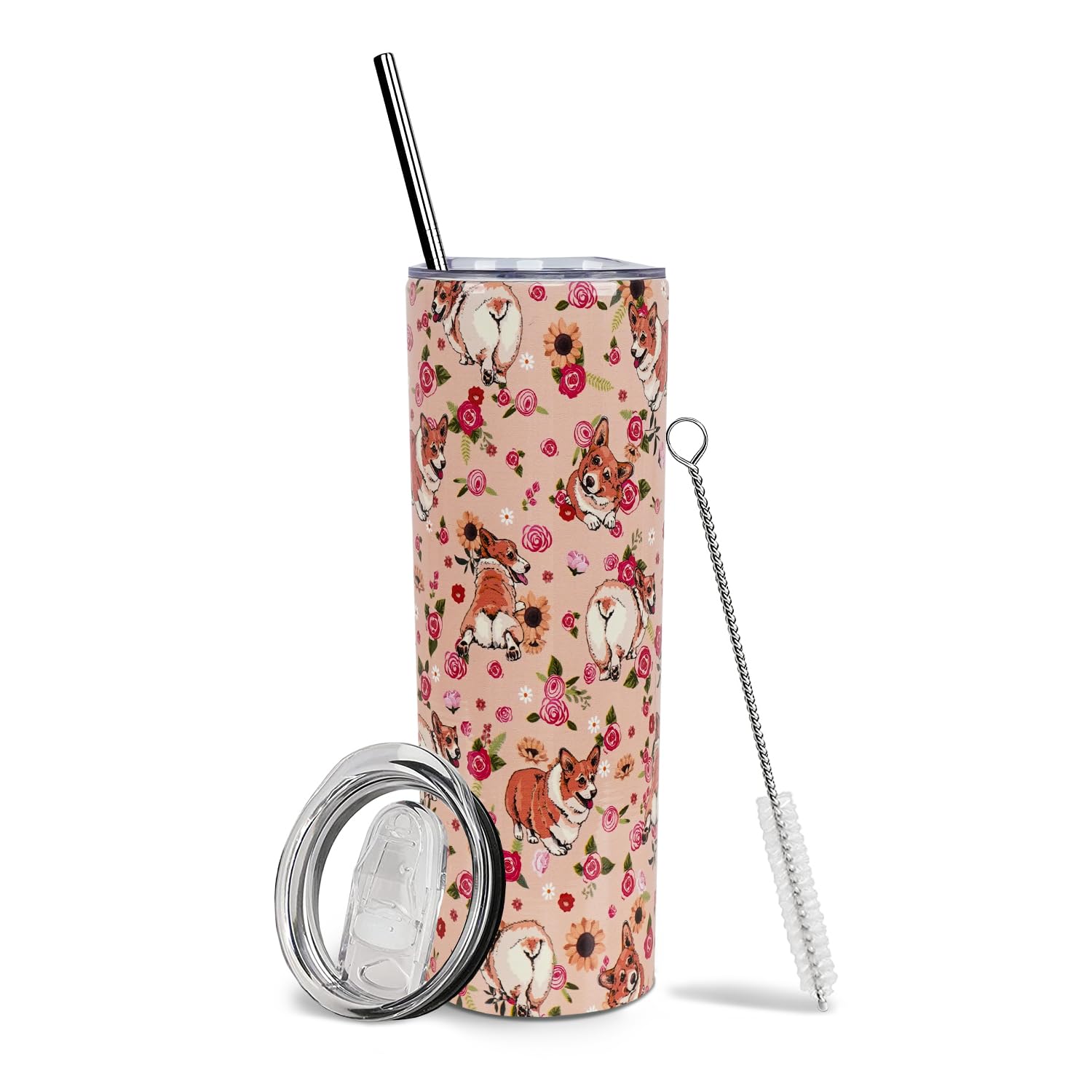 Baiheyi Corgi Tumbler - Gifts for Dog Lovers - Dog Gift - Dog Lovers Gifts for Women - Corgi Travel Coffee Mugs for Hot and Cold Drinks - With Straw