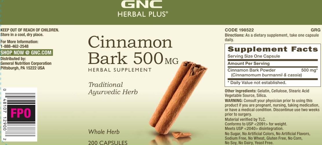 GNC Herbal Plus Cinnamon Bark 500mg, 100 Capsules, Traditional Ayurvedic Herb : Health & Household
