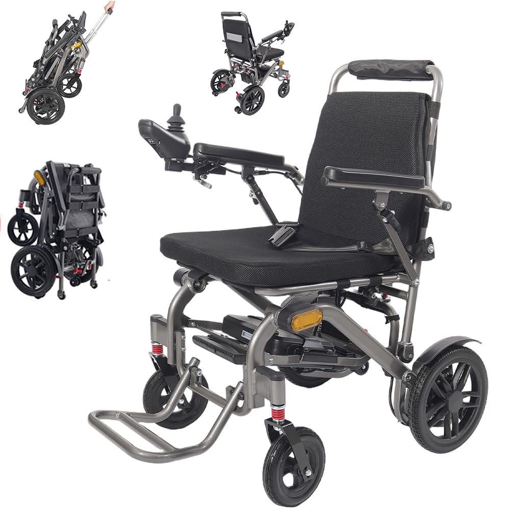 Carrozzina elettrica leggera e compatta per adulti, solo 19,8 kg, sedia a rotelle elettrica per tutti i terreni, autonomia di 28 km, supporto 150 kg, omologata per le compagnie aeree.