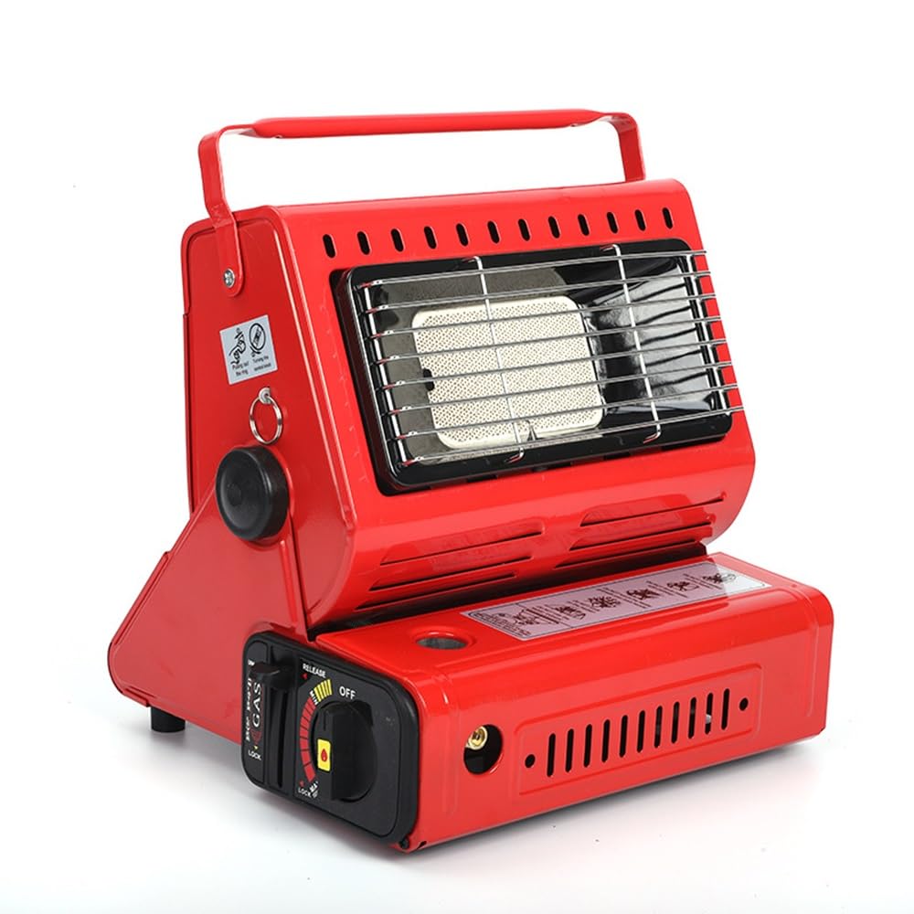 WYWY Riscaldatore a Gas Portatile Compatto, Stufa a Gas con Manopola Regolabile e Maniglia, Stufa Interna/Esterna per Campeggio, Pesca e Riscaldamento di Emergenza(Red)