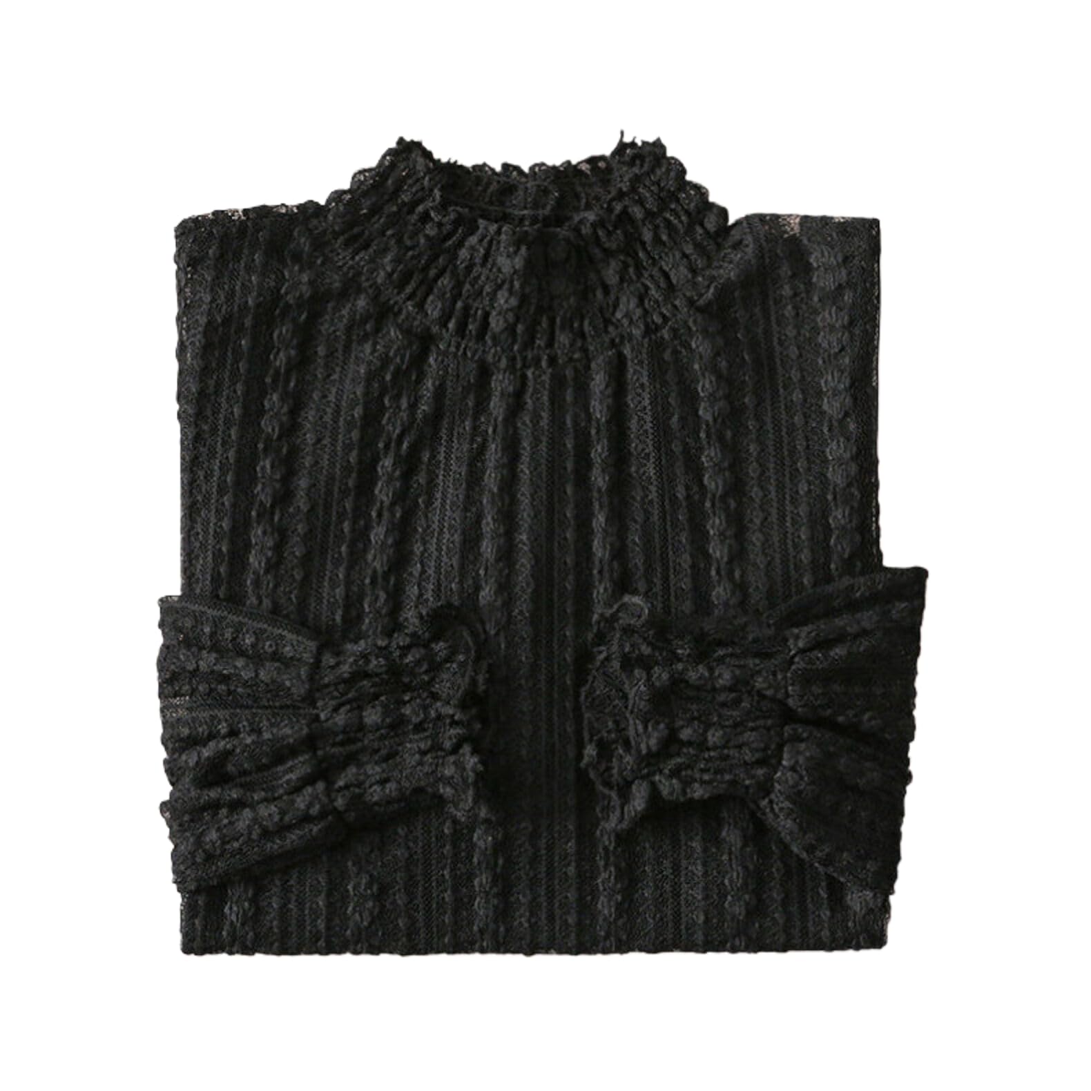 YEKEYI Spitzenoberteile für Damen, langärmelig, Stehkragen, durchsichtige Bluse, florales Spitzenoberteil