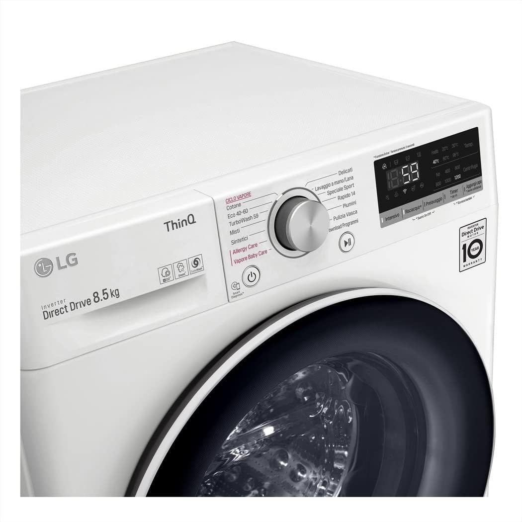 LG F2WV5S8S0E Lavatrice Slim a Carica Frontale 8.5 Kg, 1200 Giri/min, Wi-Fi, Intelligenza Artificiale AI DD, Vapore Igienizzante, Turbo Wash, Motore Inverter Direct Drive, 60x85x47.5 cm - Bianco LG F2WV5S8S0E Lavatrice Slim a Carica Frontale 8.5 Kg, 1200 Giri/min, Wi-Fi, Intelligenza Artificiale AI DD, Vapore Igienizzante, Turbo Wash, Motore Inverter Direct Drive, 60x85x47.5 cm - Bianco