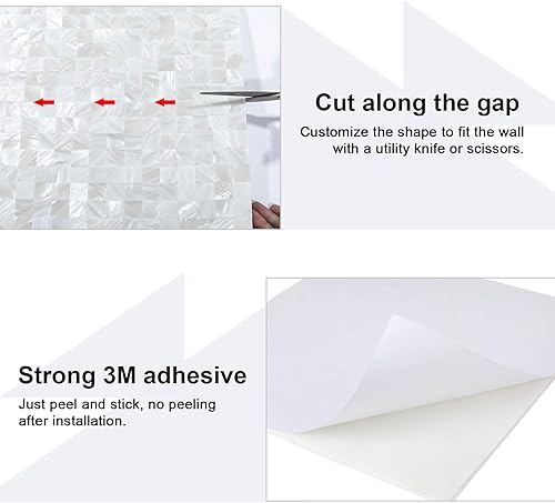 Miniatura 2 de Azulejo autoadhesivo de 1 muestra para cocina, baño, marco de espejo, decoración de pared, nácar (blanco, 11.8 x 11.8 pulgadas, paquete de 1)
