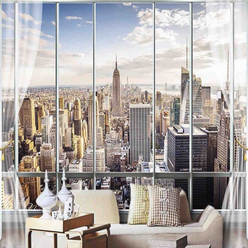 Fototapete,benutzerdefinierte 3D-Stereo-Neuheit,außerhalb des Fensters,New York City-Landschaft,Wandgemälde,Büro,Wohnzimmer,Dekor,Tapete