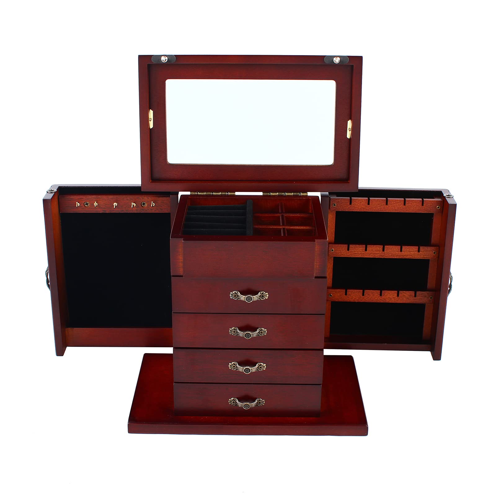 OUKANING Caja de joyería marrón de 5 capas de madera con cajones, caja de joyería vintage extraíble, caja de joyería de madera, joyero con espejo, bisagras resistentes, regalo (tipo 4)
