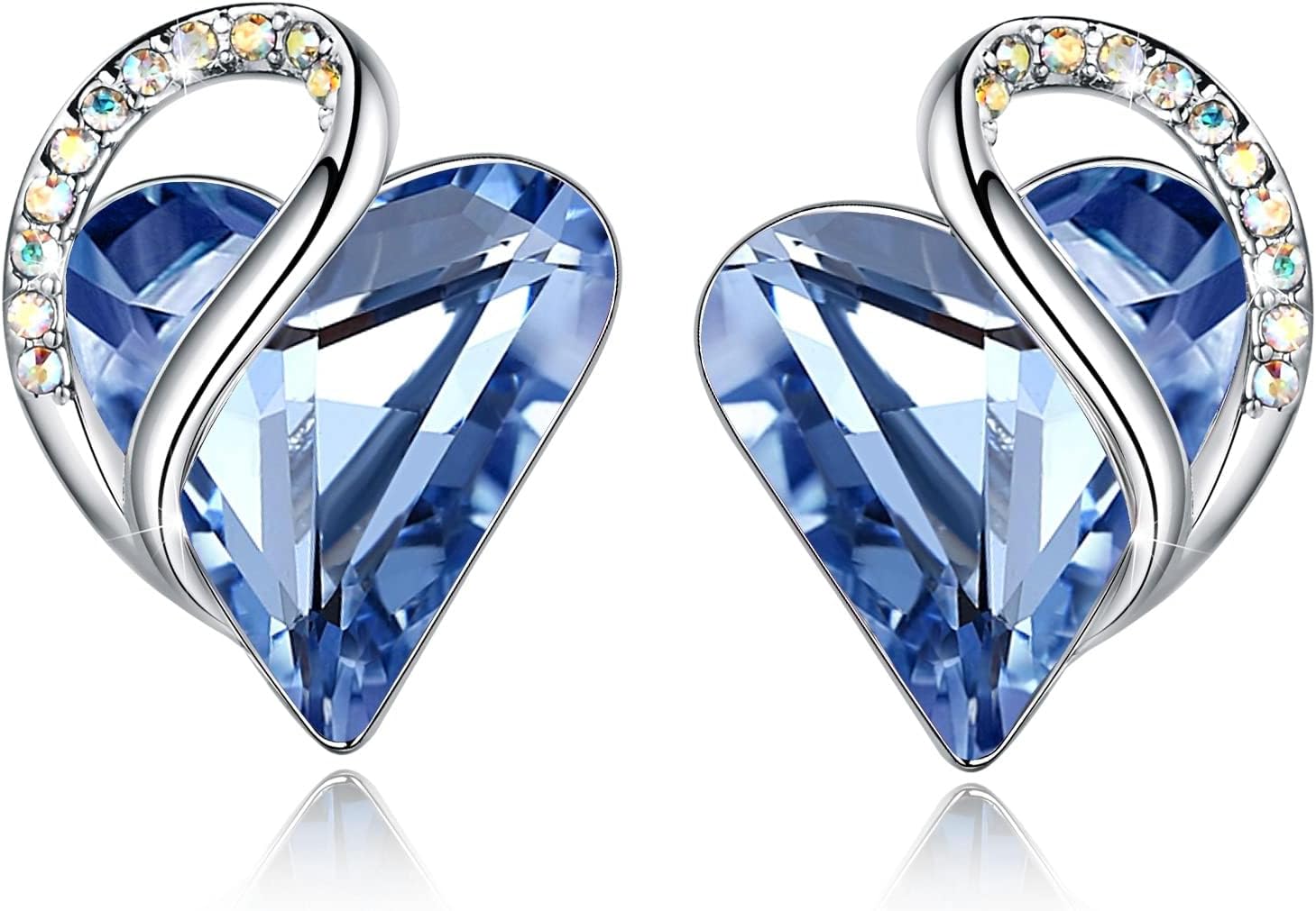 – Valentine's Day Gift Earrings for Women, Infinity Love Birthstone Heart Crystal Studs, Allergy-Free Jewelry for Wife Mom Her, Silver-Tone, Gift Box Included