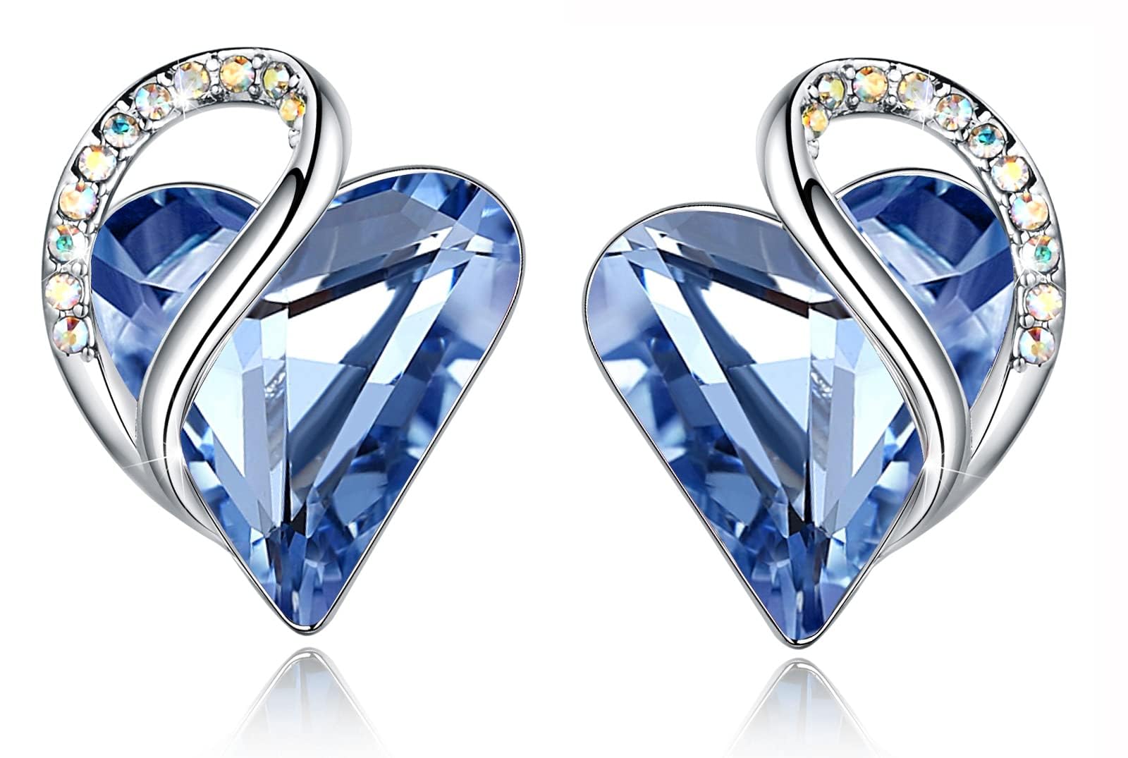 Earrings for Women, Mothers Day Gift for Mom, Heart Birthstone Crystal Stud Earring, Silver Plated Birthday Jewelry