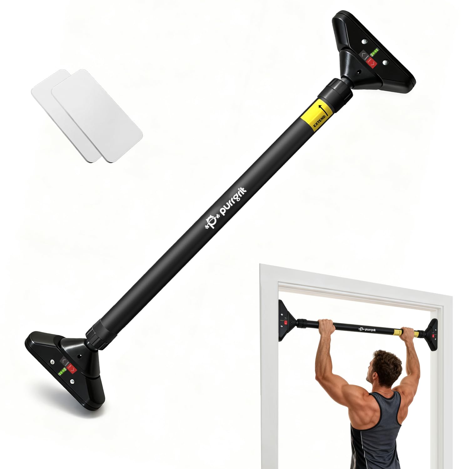 Purrgrit Klimmzugstange Türöffnung Geeignet für 74-95cm Fitness Klimmzugstange für Heim-Fitnessgeräte, Türöffnung Multi-Grip Tür Klimmzugstangen mit gepolsterten Griffen