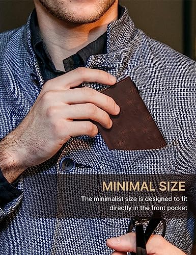 Image of typecase Mens Wallet Card Holder: Pop Up Aluminum Case, Genuine Leather, Smart, RFID Blocking, Slim, Minimalist, Front Pocket - 9-14 Card Capacity | ID Window | Cash Slot - Oil Wax Brown