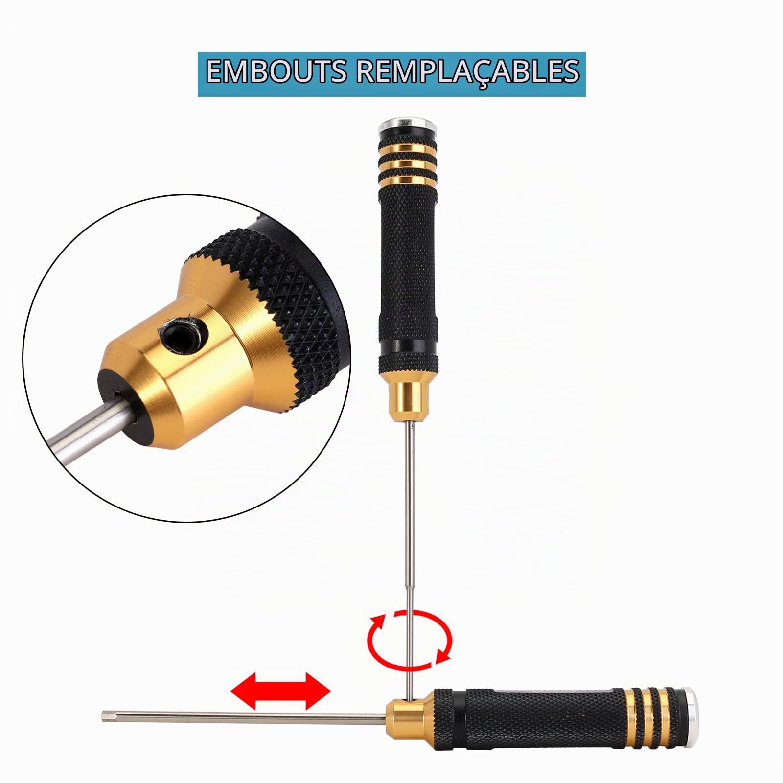 INJORA RC Hexagonal Tournevis D'outils de Réparation RC Clés Hexagonales Tournevis à Tête Hexagonale 0.9, 1.27, 1.3, 1.5, 2.0, 2.5, 3.0mm pour RC Modèles Réduits Voitures Drones Bateaux Hélicoptères