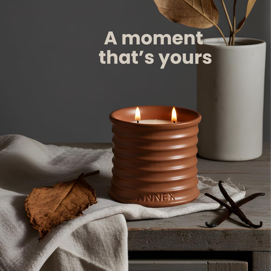 Annex Tobacco, Vanilla & Amber Luxury Scented Candle - 8oz Handmade Ceramic Jar Candle - 50hr Clean Burn, 100% Non-Toxic Soy Wax, Aesthetic Home Decor Winter Gift for Men & Women - Oud & Sandalwood - Image 2