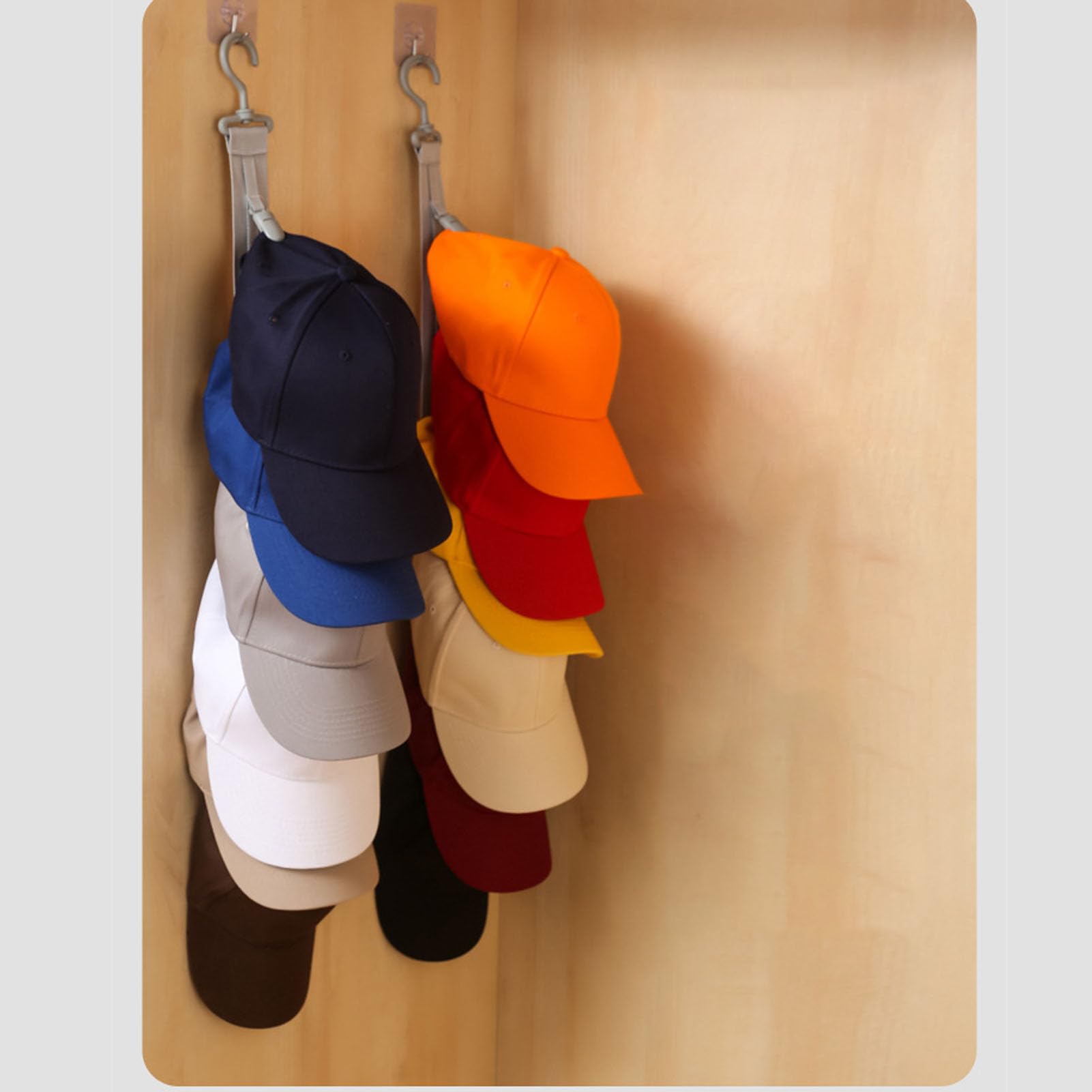 VBESTLIFE Hat Organizer for Baseball Caps, Sturdy Hook Rope Hat Rack for Door Wardrobe, Multilayer Storage Display Holder, Space Saving for Closet Door