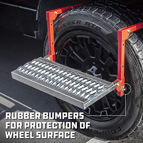 Image of Powerbuilt Tire Step for Truck, SUV, Semi, Heavy Duty 300 lb. Capacity, Non-Slip 'Cheese Grater' Steel Surface, Adjusts to Fit Any Diameter Tire Up to 13 in. Wide, Folds Flat for Storage - 647596E