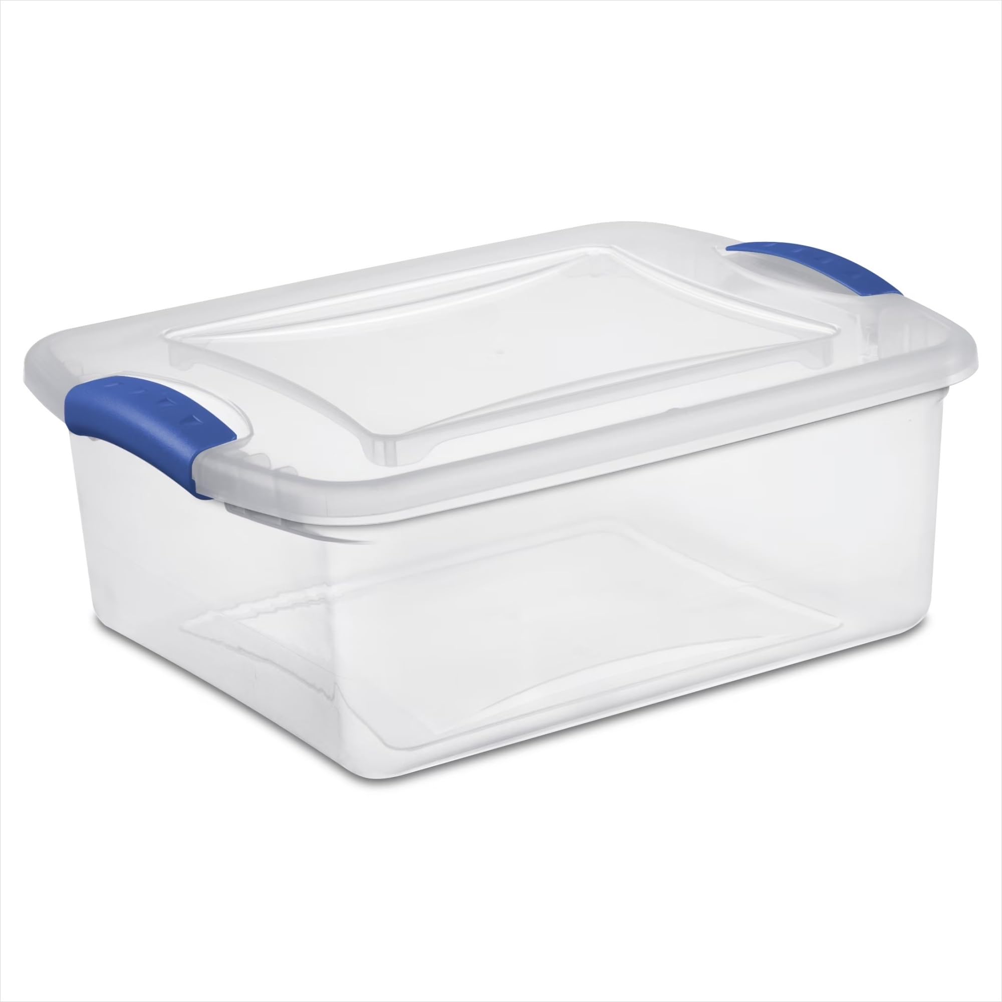 PYBAGYR Small Latching Storage Bin, 15 Quart Clear Plastic Storage Container with Clear Lid, Blue Latch