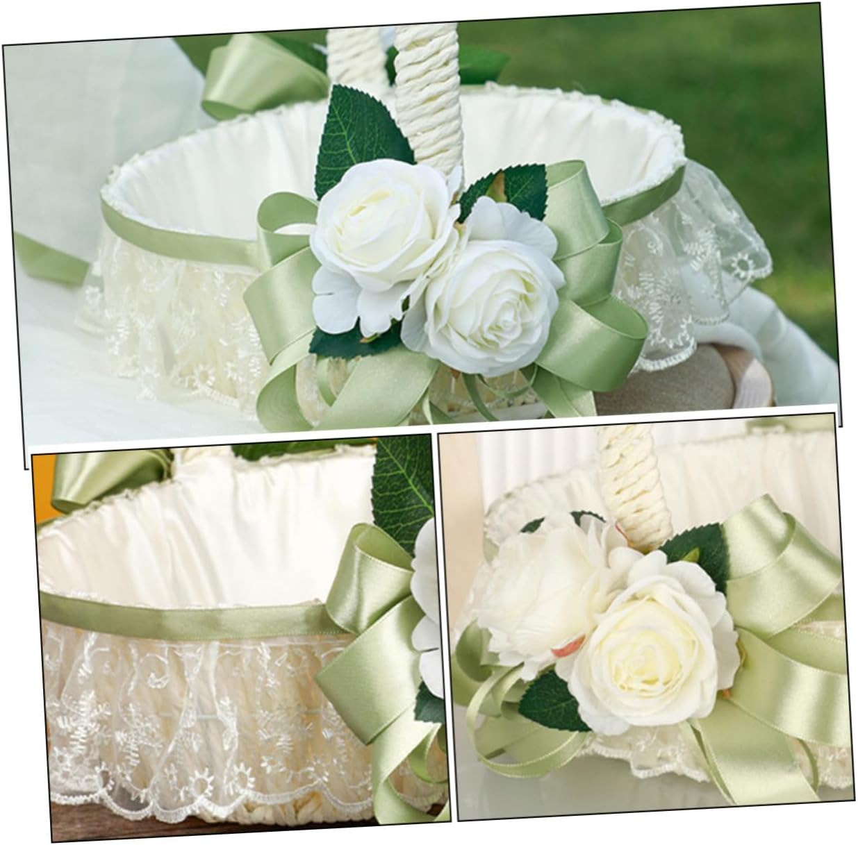 Wedding Flower Girl Basket Small Romantic Lace Basket with Handle for Outdoor Indoor Wedding Ceremony Party Supplies
