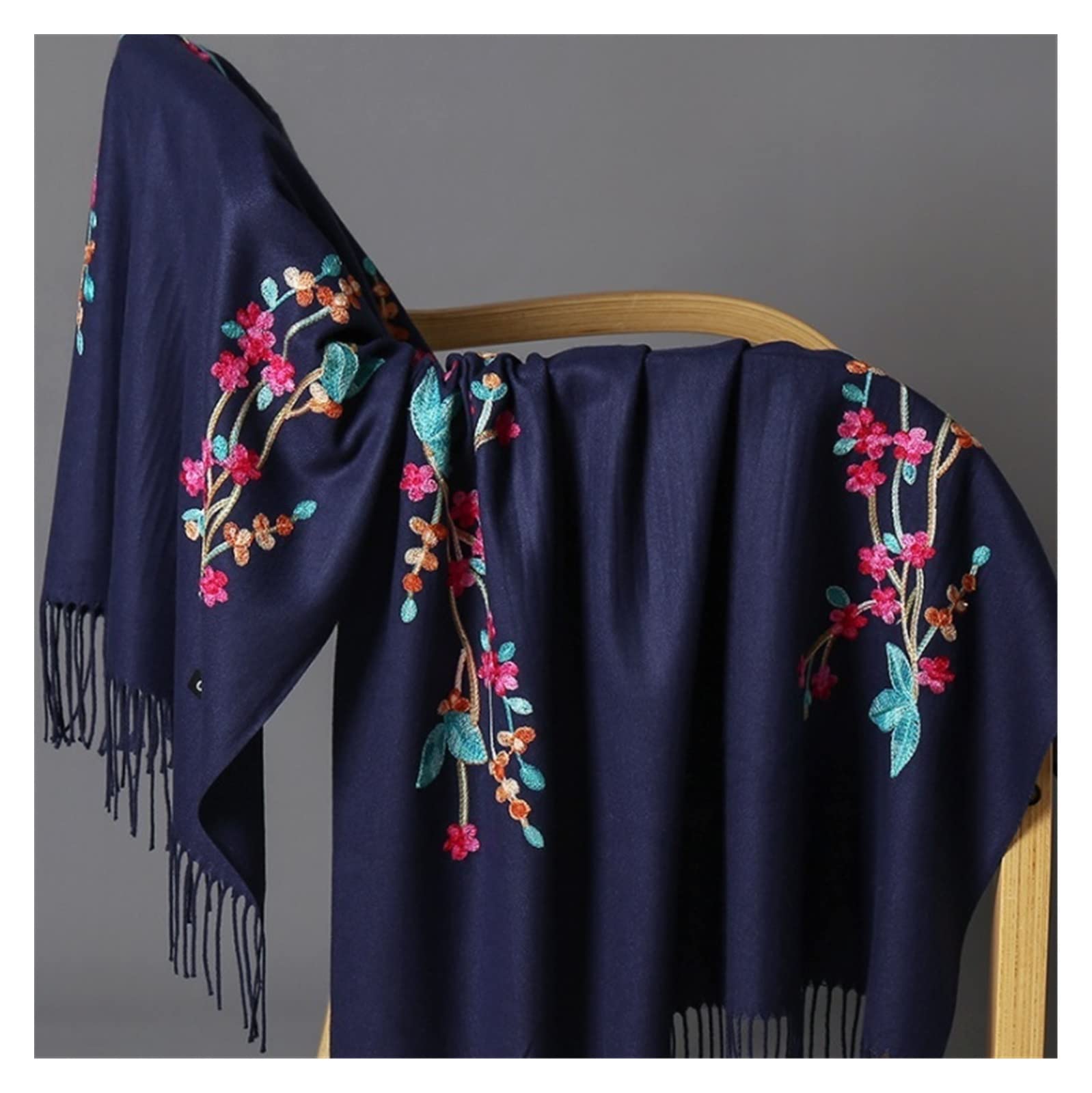 Chal Estolas Bufanda Chal Fular Bufanda De Mujer Bordado Bufandas De Invierno Lady Tassels Chales Y Abrigos Chal Bufanda Estolas(Blue)