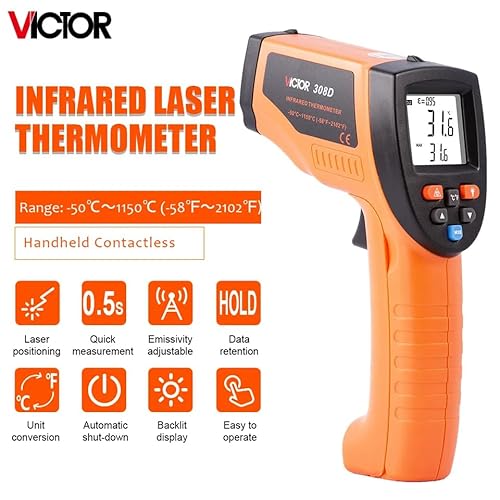 YuqiaoTime VICTOR 308C/308D range -50 1150 celsius industrial thermometer gun temperature hazardous hard-to-reach objects measurement meter – Bild 3