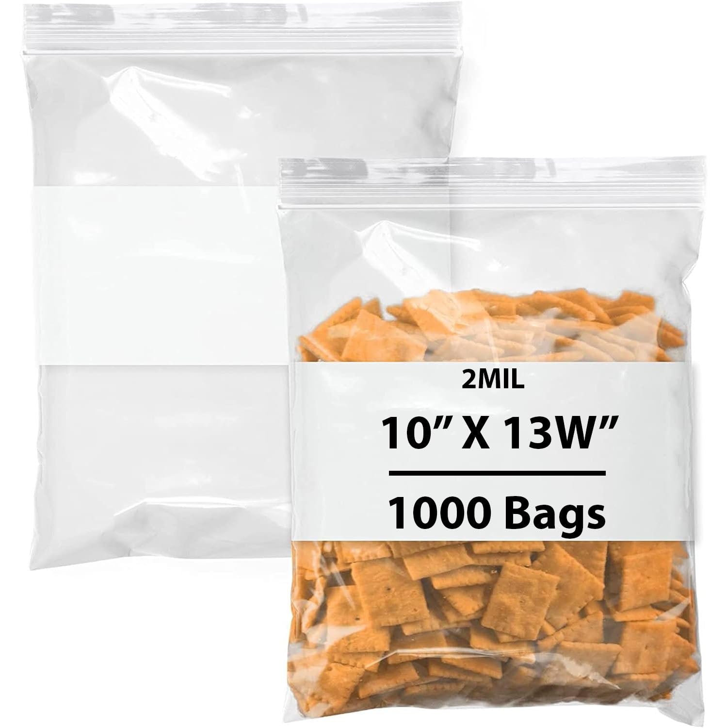 Reclosable Zip Poly Bags w/Write-On Block, 2Mil 10" X 13W" & 1000 Bags | LDPE Material, Clear Plastic w/Resealable Lock Seal Zipper | Resealable Zip