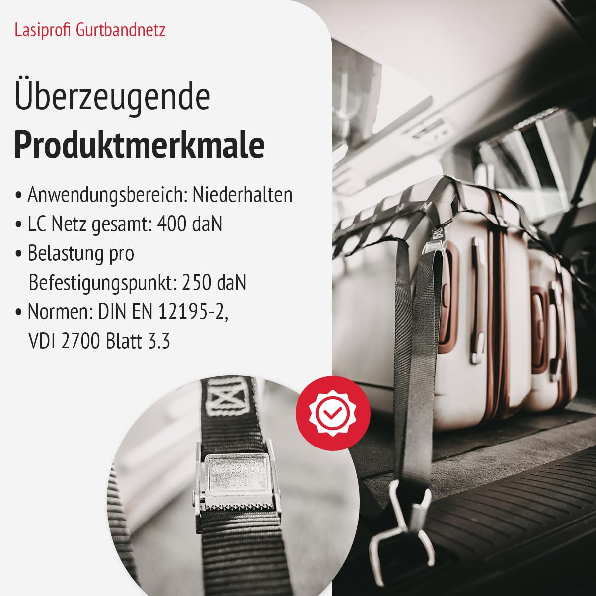 PKW Ladungssicherungsnetz aus Gurtband | Praktisches Gepäcknetz für das Auto | Ideal für sicheren Transport | Größe: 880x880mm | Farbe: schwarz