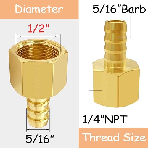 Miniatura 2 de Uenede 6 piezas de latón 14 "NPT hembra a 516" manguera de púas roscada accesorios hexagonales de púas incluyen 6 abrazaderas de acero inoxidable