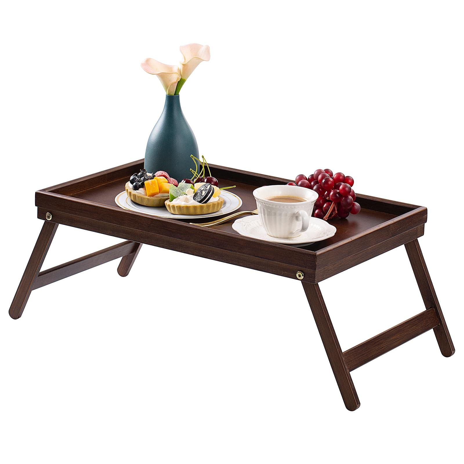 Vencier Brown Bamboo Bed Tray, Folding Legs, Raised Edge, For Breakfast In Bed And Serving, Hwd: 22X64x31cm, White (Brown)