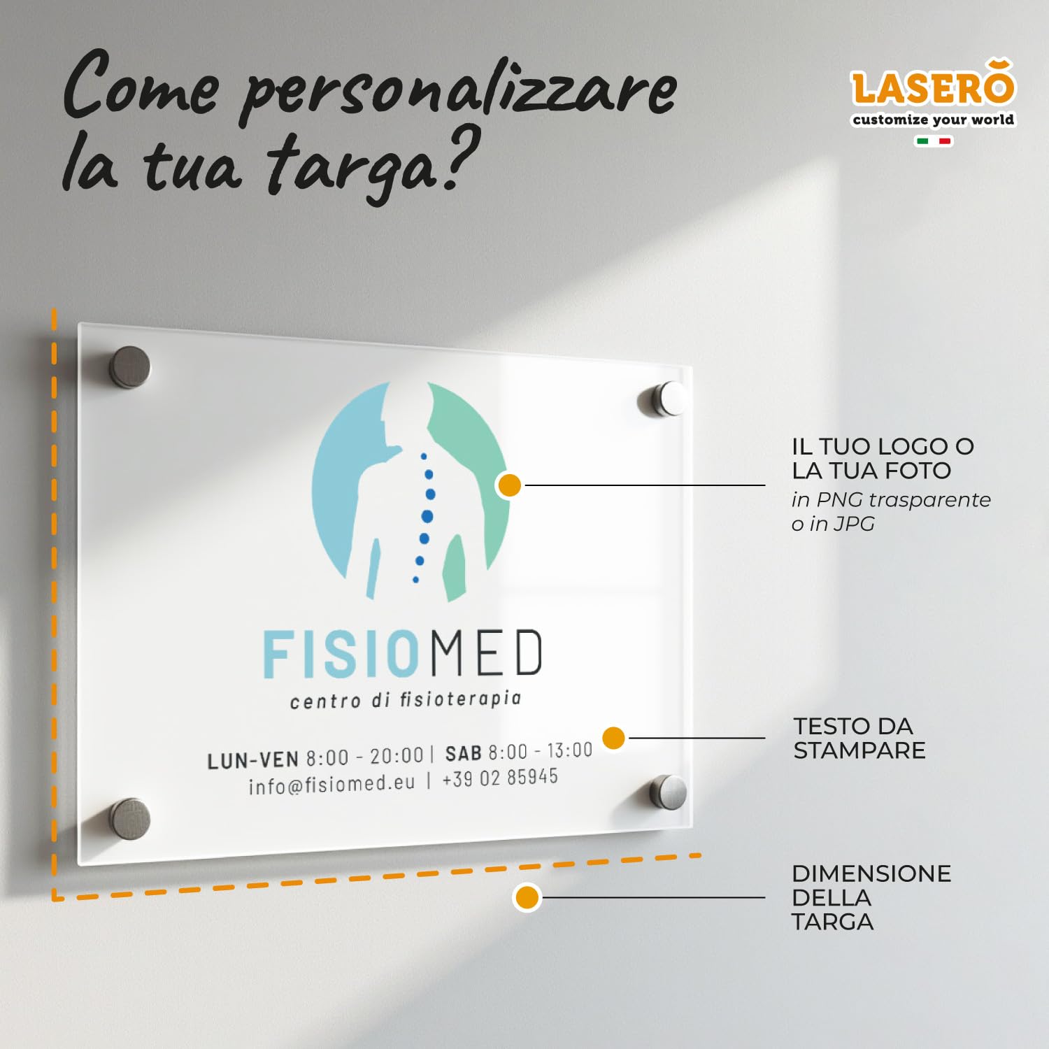 LASERO' Targa Personalizzata in Plexiglass 15x20cm- Targa Personalizzata da Esterno per Studio, Attività, Ristorazione, Hotellerie, Casa Vacanze, Cin con Logo Personalizzato