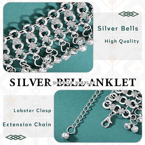 Yokawe Boho Silver Bell Anklets and Bracelets Set – Adjustable Beaded Foot Jewelry for Women, Perfect for Beach and Casual Wear - Image 5