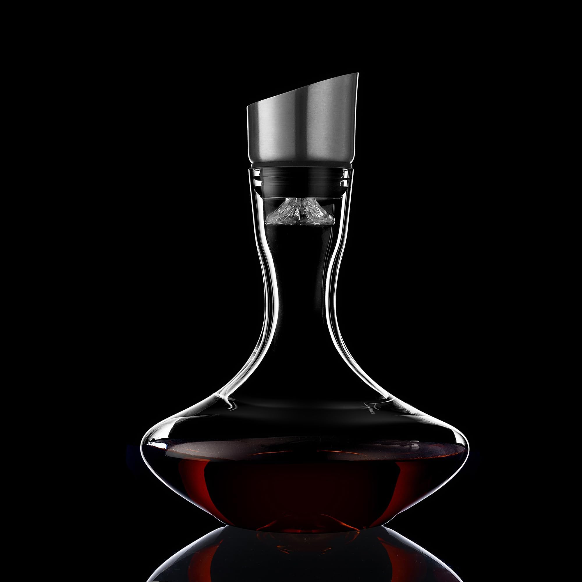 Carafe à vin rouge avec aérateur intégré, 100 % verre en cristal soufflé à la bouche sans plomb avec couvercle en acier inoxydable, filtre, cadeau de vin pour homme