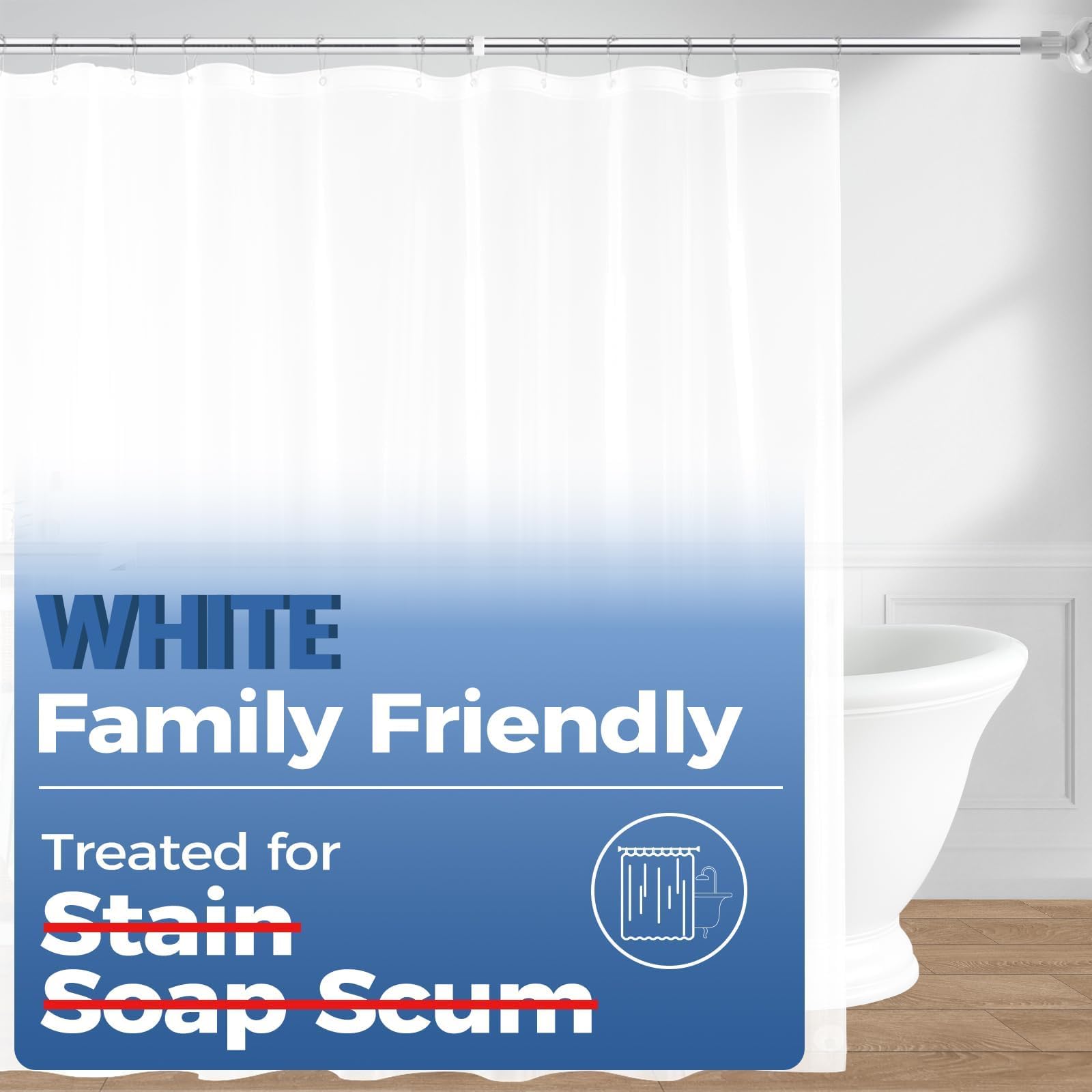 downluxe White Shower Curtain Liner, EVA Soft Plastic Shower Liner with 3 Magnets, 72" x 72" Waterproof Bathroom Curtain