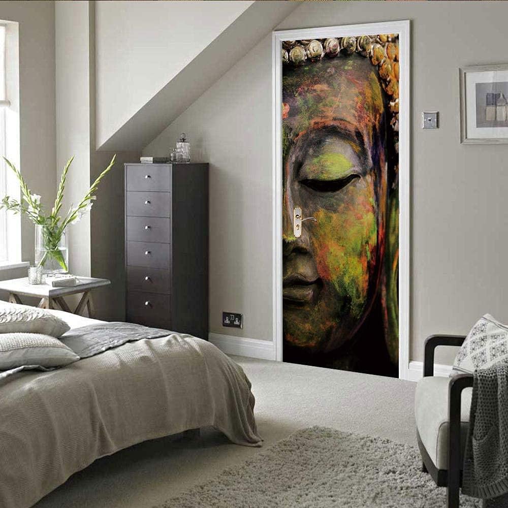 Autocollant Porte 3D Trompe L'Oeil Fleurs Bouddha Zen GSKBDQ - 77x200cm Amovible