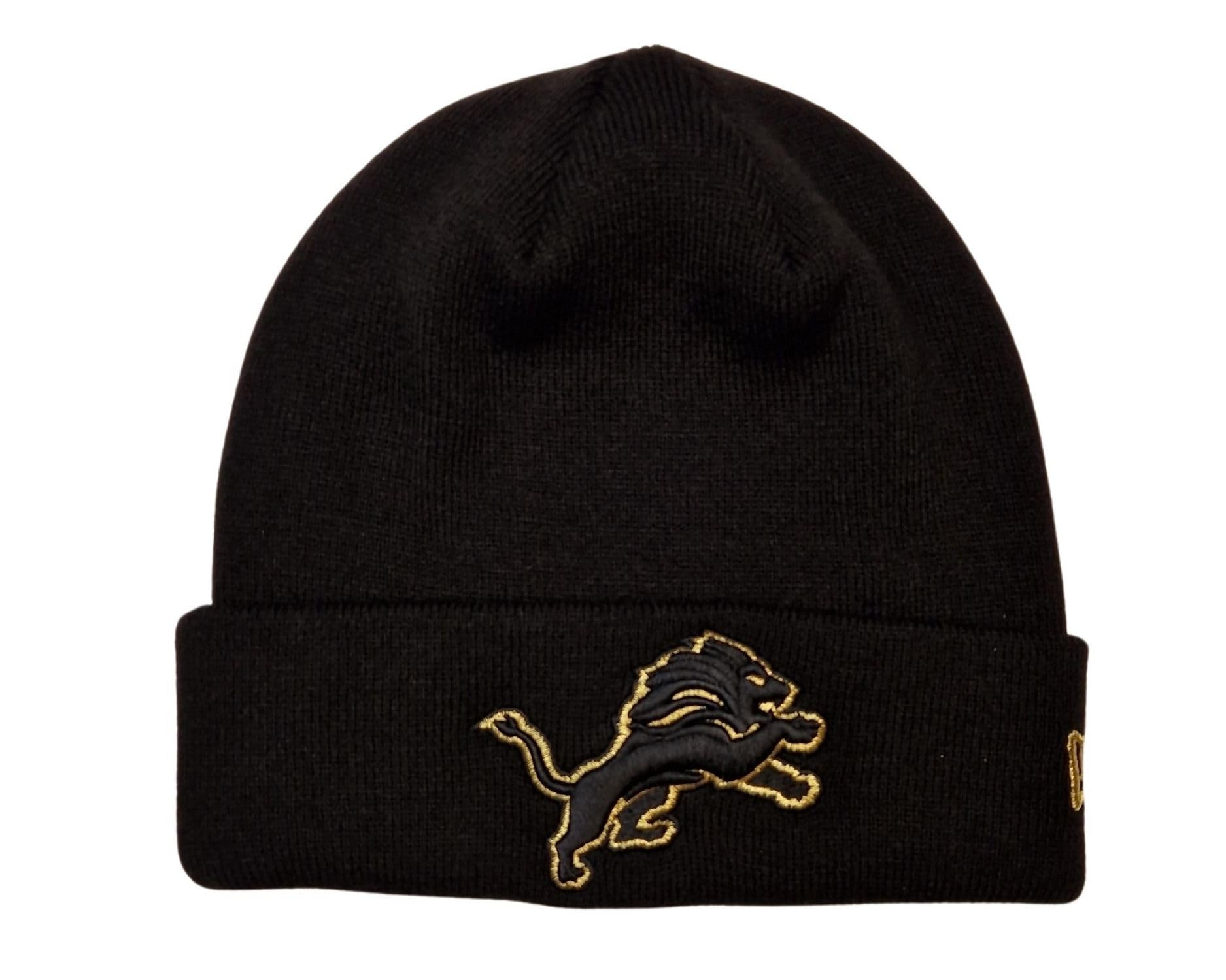 New Era Unisex Detroit Lions #35459 Detroit Lions Nfl Metallic Logo Cuff Knit Black Gold Beanie