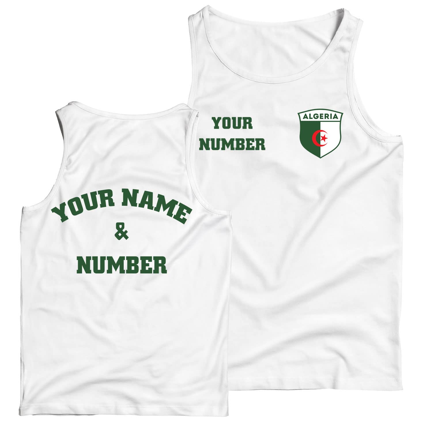 lepni.meMen's Tank Top Algeria Football Shirt with Your Name and Number | Algerian Flag Badge Personalised Jersey Custom Top | World Cup 2022 Fans