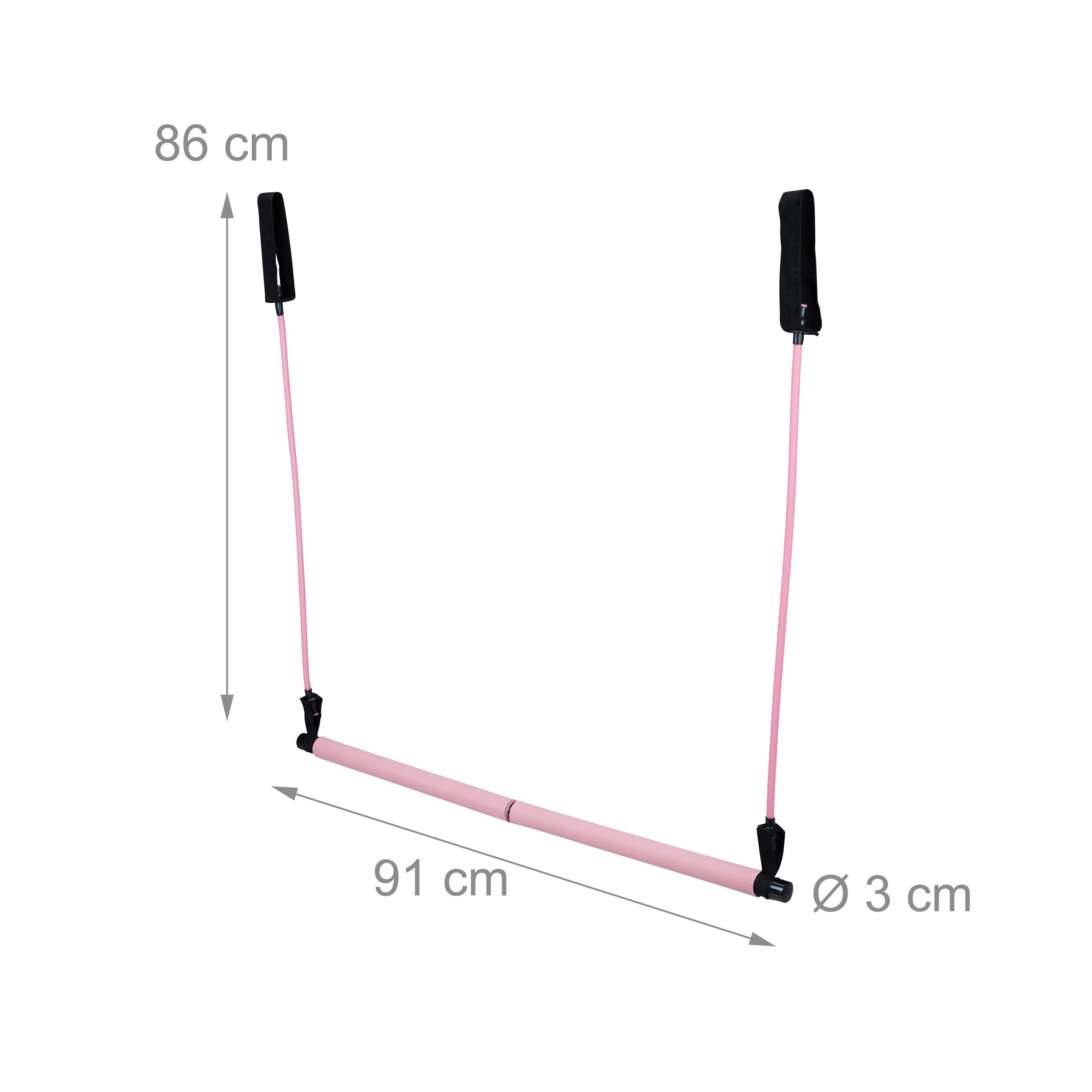 Relaxdays Barra Pilates con 2 Elastici, per Esercizi di Resistenza e Yoga, Bastone con Fascie con Corda per Piede, Rosa