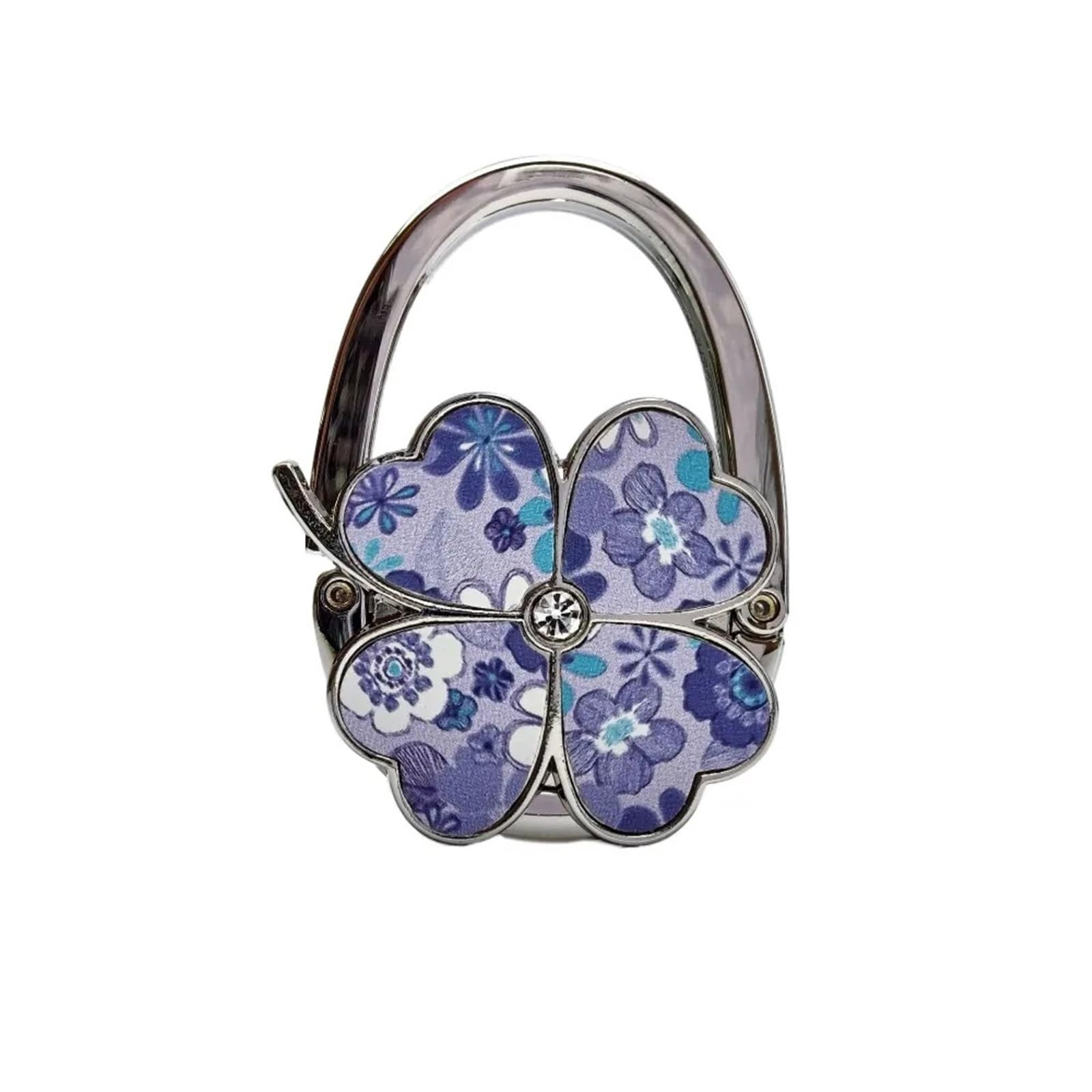 DUEXIOLY Bag Hooks for Table Four Leaf Clover Handbag Hook Flowers Portable Purse Holder Creative Bag Hanger for Table for Storage(Purple)