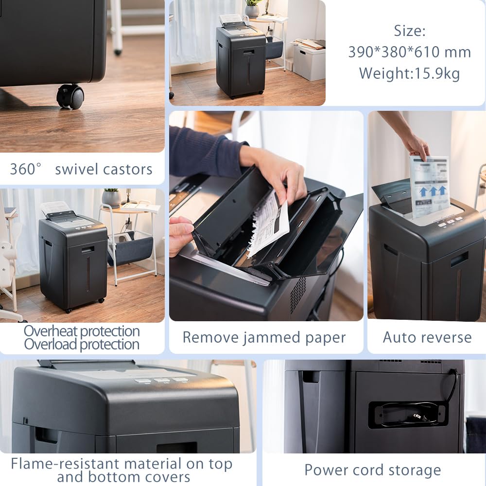 Distruggi Documenti Automatico Professionale: Trituratore 200 Foggi CD Grande Capacità 35L P5 Microframmenti 60 Minuti Continui Silenzioso per Ufficio Casa Archivio Scuola Attività