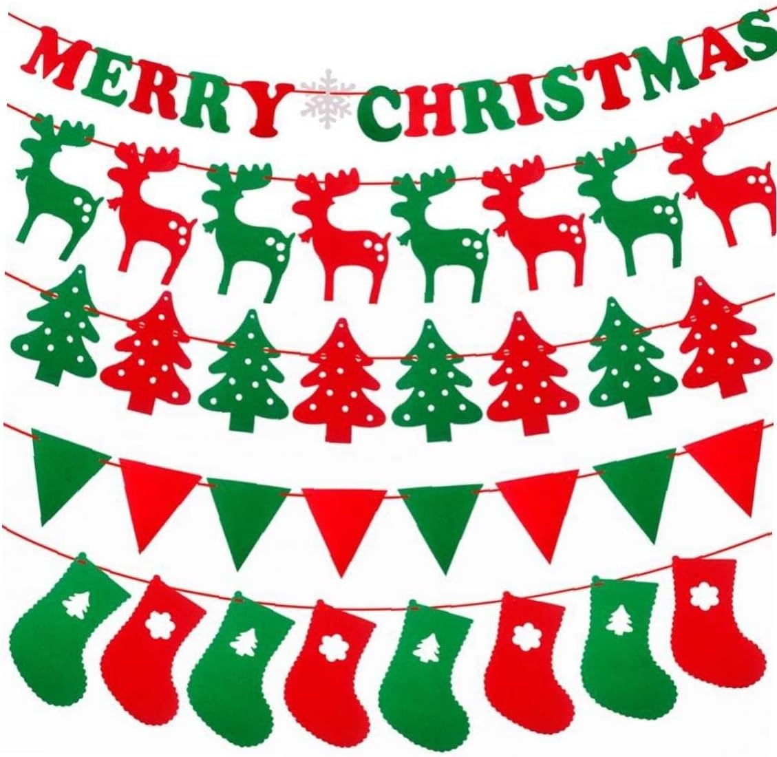 メリークリスマス ガーランド 吊り下げ フラグ バナー 新年 クリスマス パーティー装飾 5種類セット Faz Co
