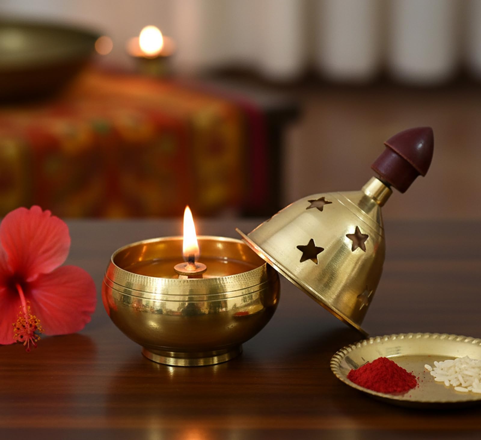 Brass Akhand Diya with Cover - Pooja Essentials -1
