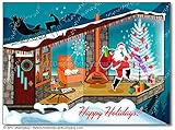 Mid Century Modern Santa Christmas Cards, Package of 8