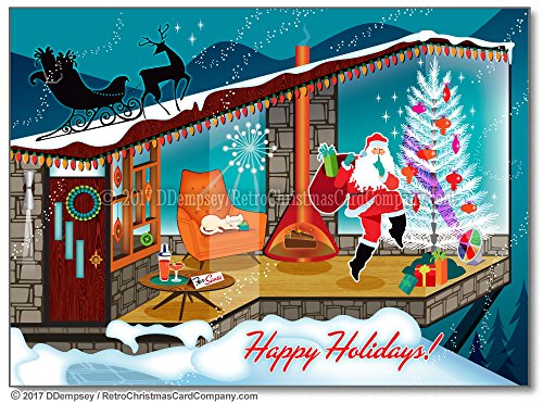 Mid Century Modern Santa Christmas Cards, Package of 8