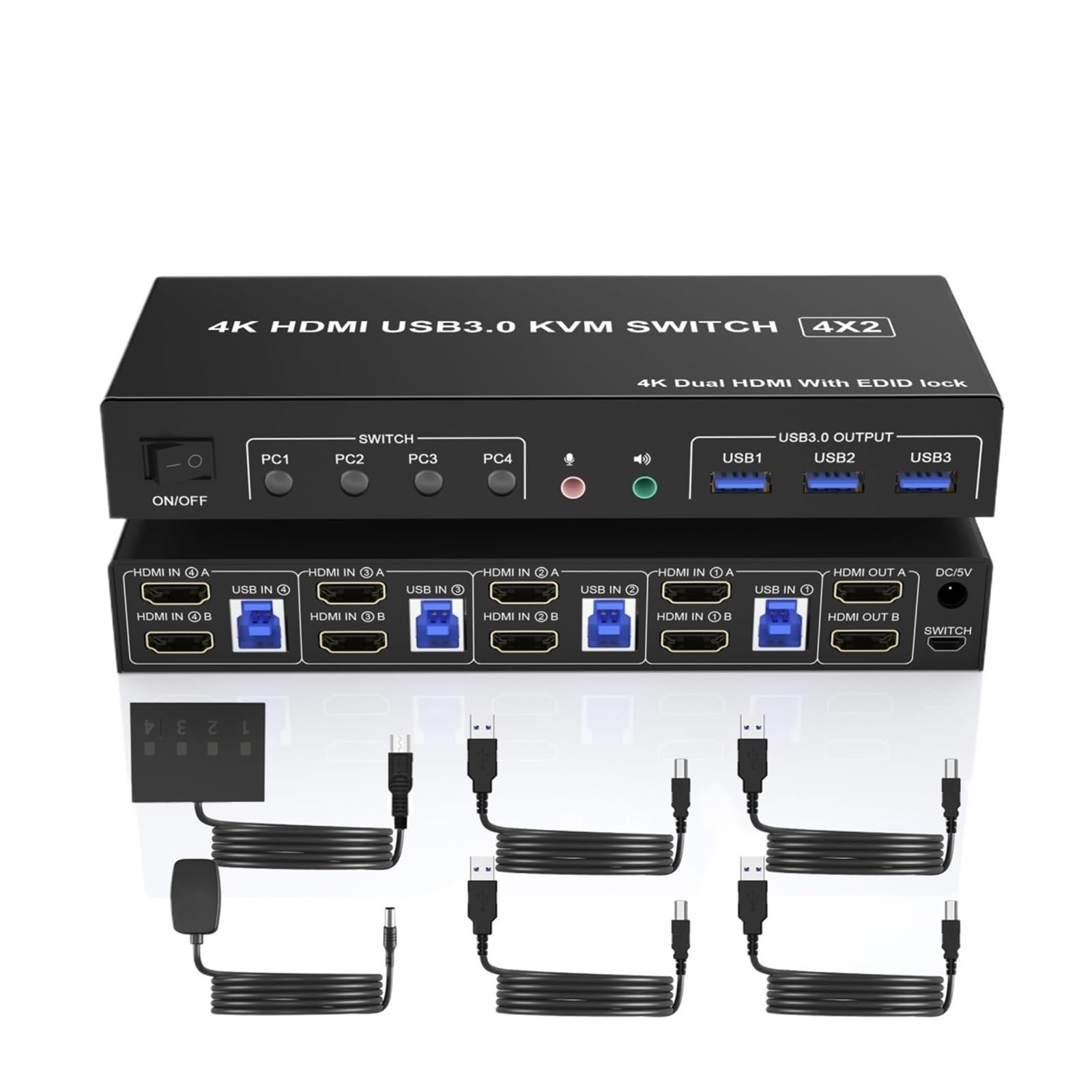 USB 3.0 HDMI KVM Switch 2 Monitors 4 Computers,Support EDID,4K KVM Switch Dual Monitor with Audio Microphone 3 USB3.0 Ports(4 in 2 out-1HDMI 1DP)-image-35