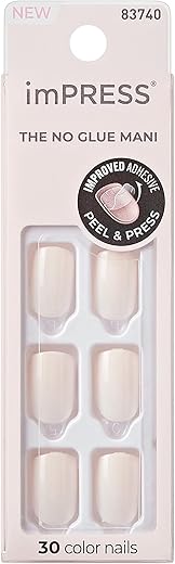 Kiss Impress No Glue Mani Press On Nails, Color, 'Point Pink', Pink, Short Size, Squoval Shape, Includes 30 Nails, Prep Pad, Instructions Sheet, 1 Manicure Stick, 1 Mini File