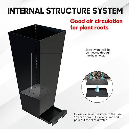 Miniatura 4 de KOL Heavy Duty Metal Planter Box with Water Collecting Tray, Suit for Indoor & Outdoor, 30" Tall Galvanized Steel Planter for Commercial &